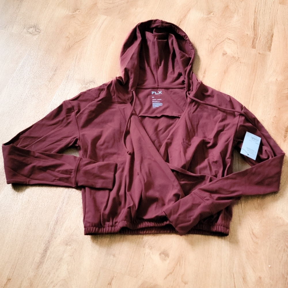 Burgundy Red Surplice Lightweight Hoodie Size XS - Picture 1 of 6